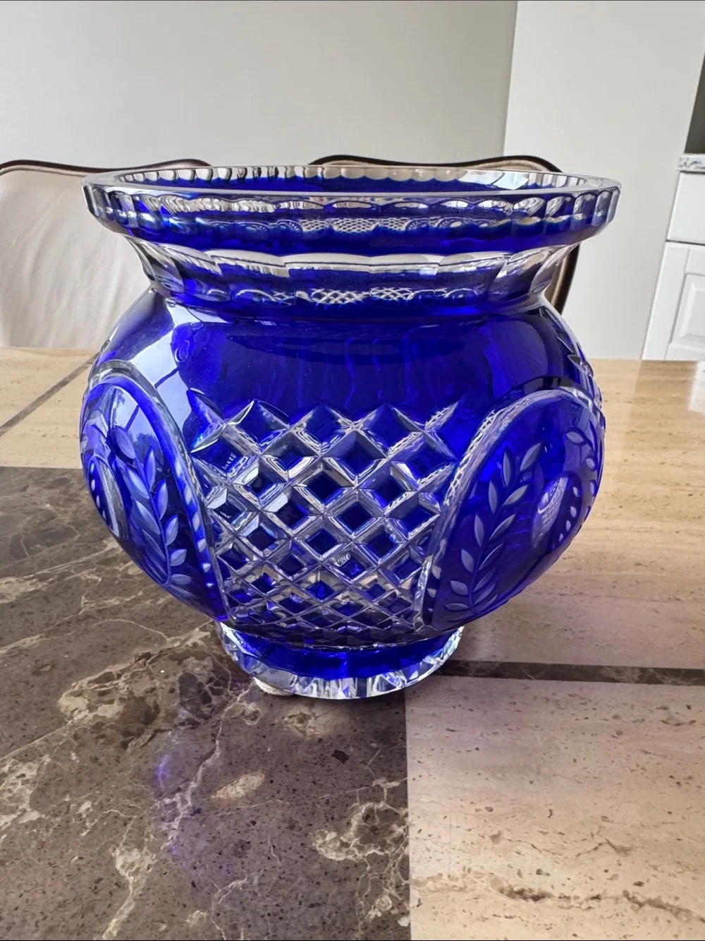 Cobalt Blue Cut Glass Decorative Vase - Home Accents